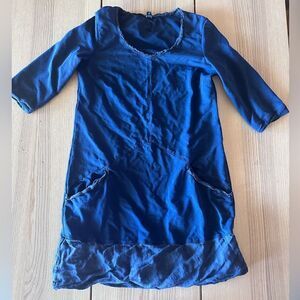 European Culture Linen cotton blend shift dress in Navy Blue - Size Small